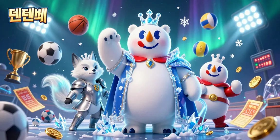 Experience the thrill of 텐텐벳 with dynamic sports action and engaging casino elements in a vibrant 3D illustration.