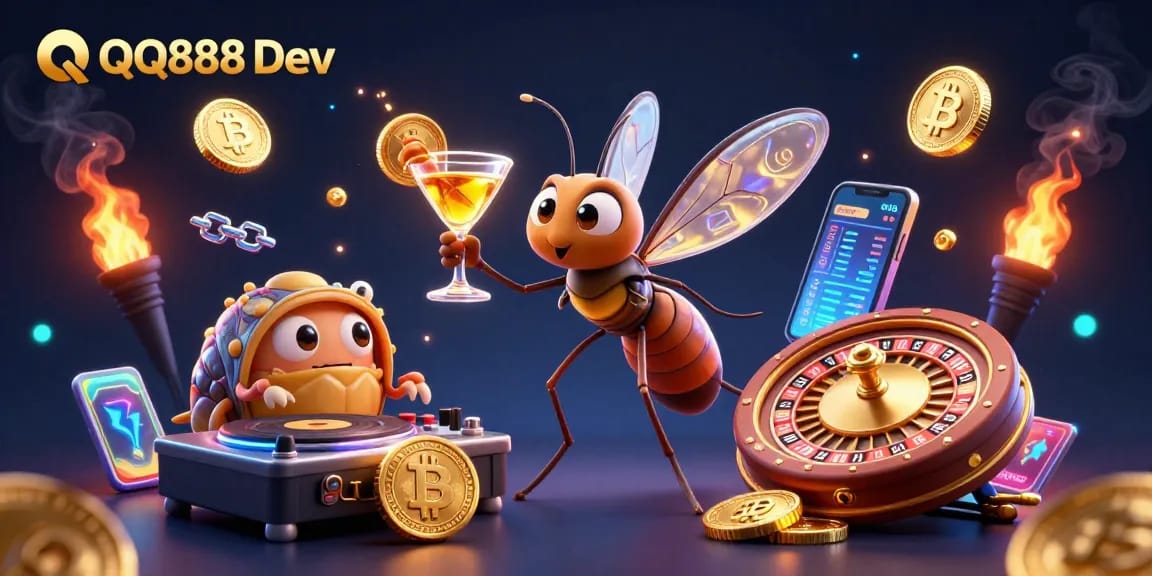 Engage in thrilling gambling adventures with QQ888 Dev, featuring a lively frozen mosquito casino mascot.