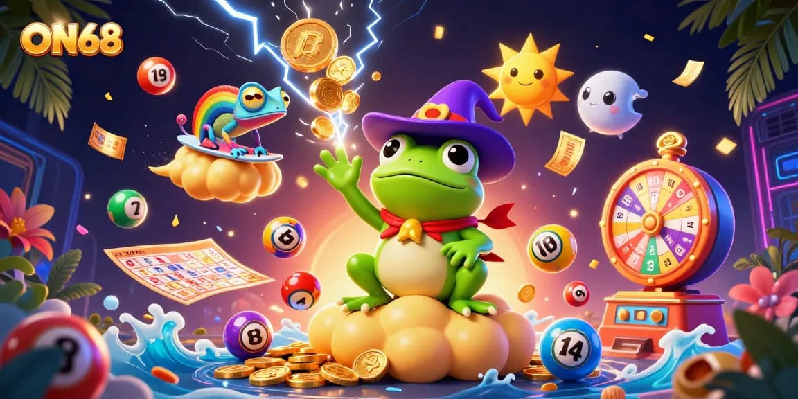 Engage with ON68 by exploring dynamic gaming elements and vibrant visual themes in a captivating illustration.