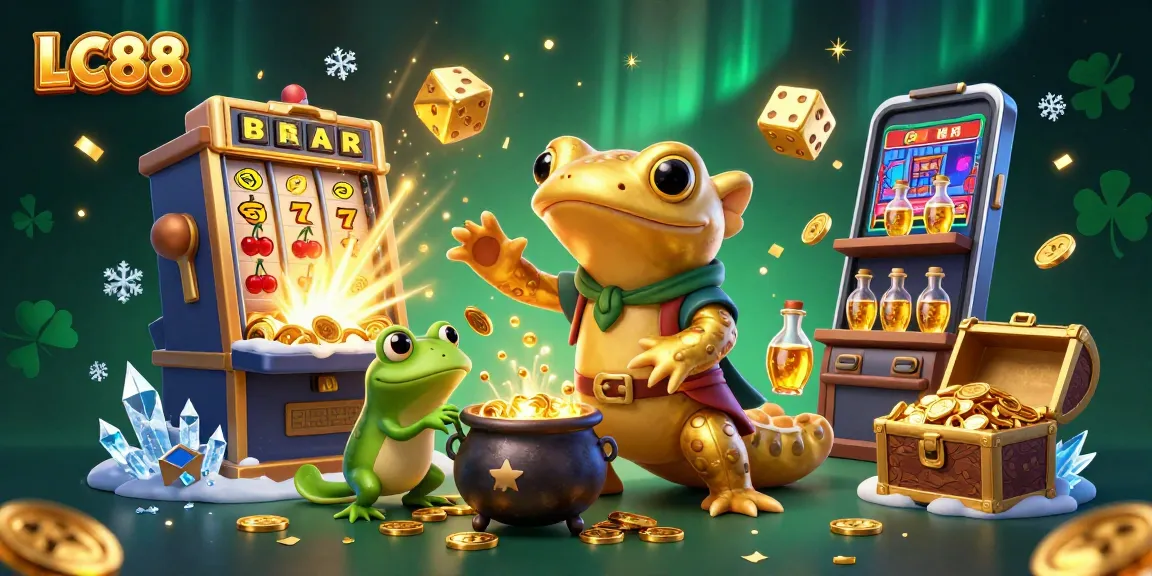 Experience the excitement at LC88 with slot machines, gold coins, and vibrant casino elements.