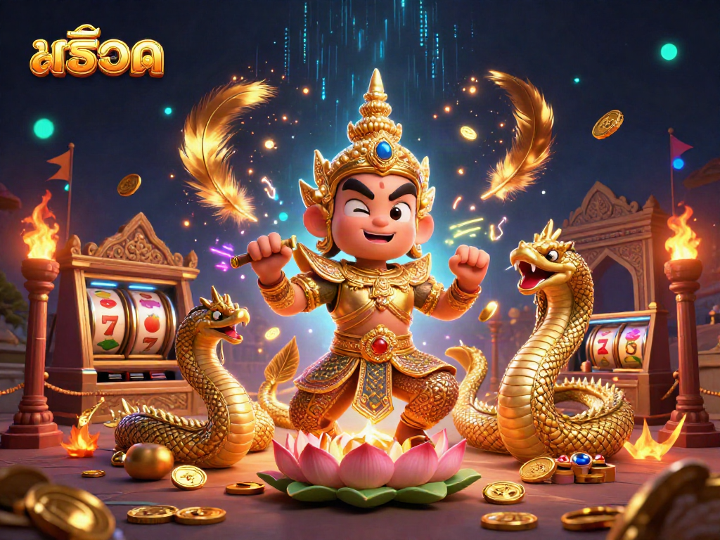 Experience excitement with สล็อต gaming featuring vibrant Thai characters and casino elements