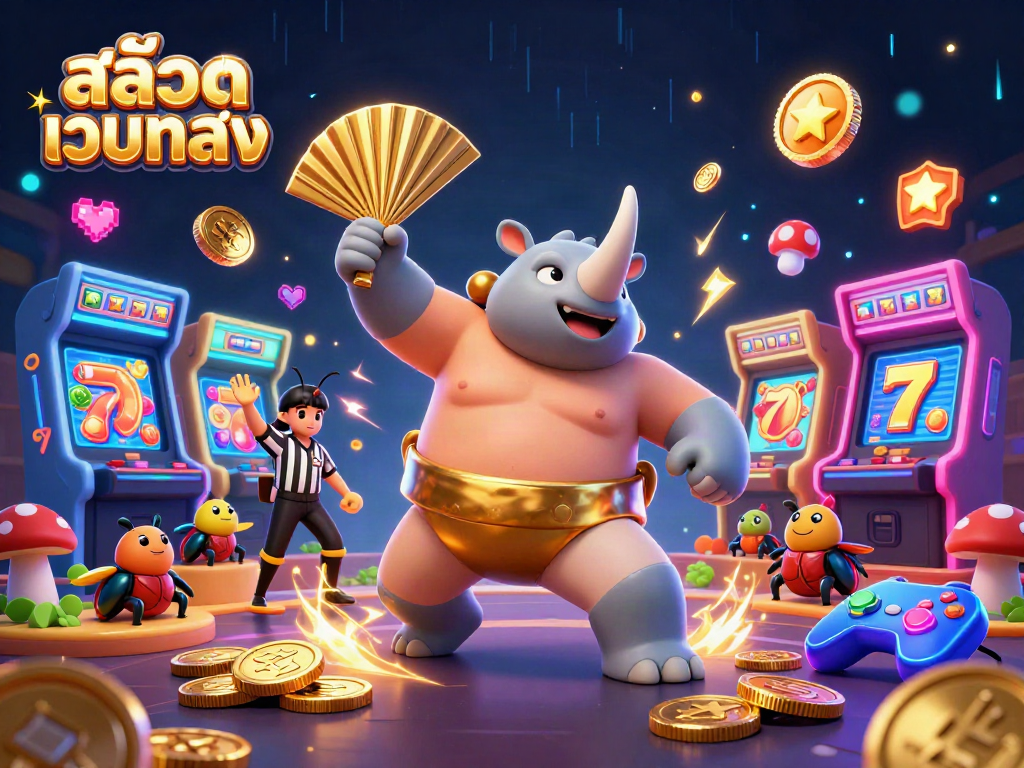 Experience the thrill of สล็อตเว็บตรง with our colorful casino-themed 3D illustration featuring dynamic characters.
