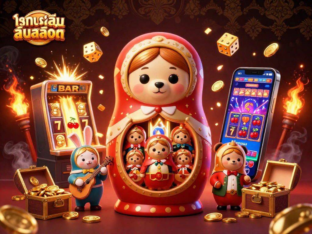 Spin to win with ทดลองเล่นสล็อต featuring whimsical 3D characters and dynamic casino game elements.