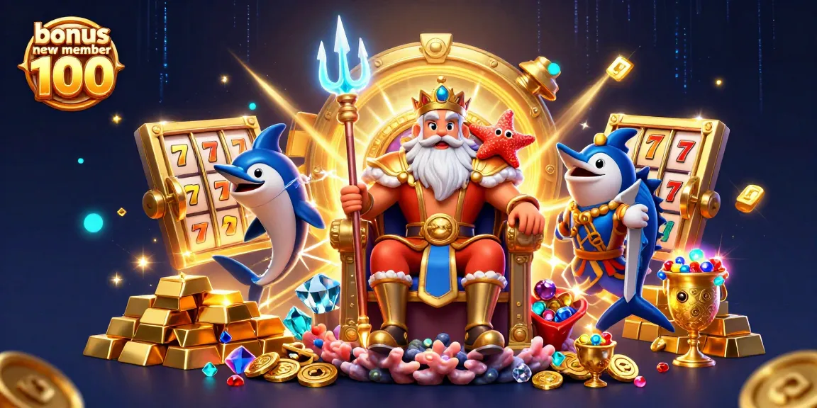 Experience the thrill with the bonus new member 100, surrounded by treasures and animated characters.
