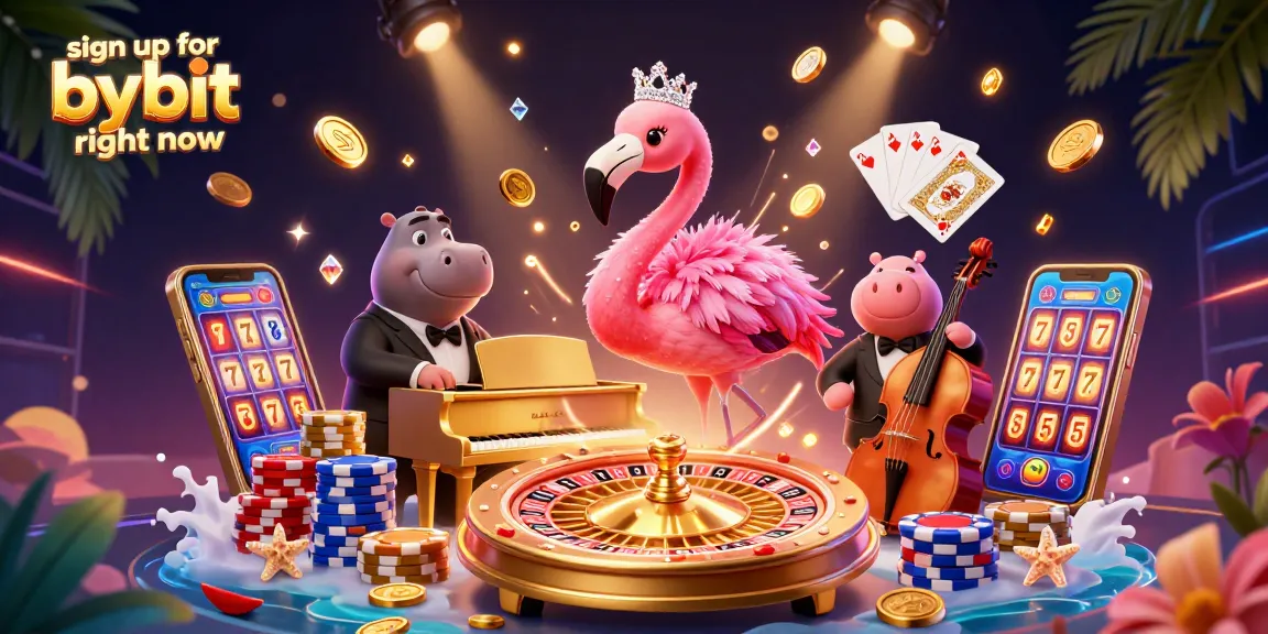 Sign up for Bybit right now and enjoy a vibrant gambling scene with engaged characters in a lively casino.