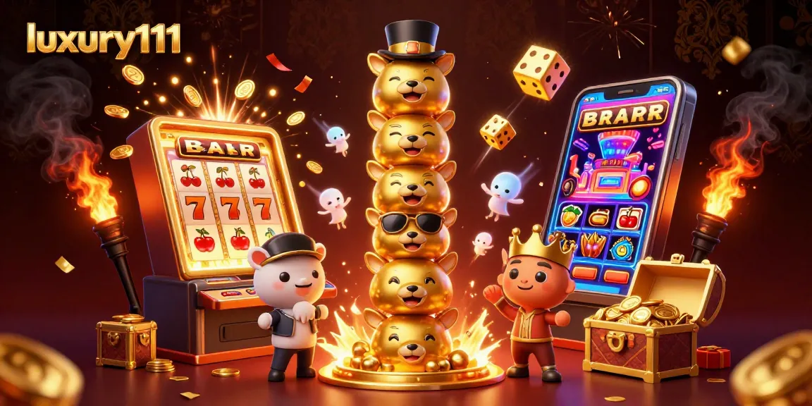 Experience the thrill and excitement of luxury111 with vibrant slot machines, animated characters, and lively game elements.