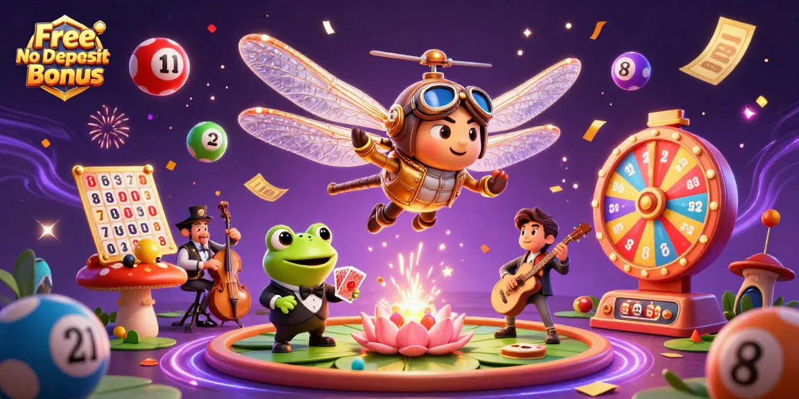 Experience the excitement of the Free No Deposit Bonus with vibrant casino elements and dynamic characters.