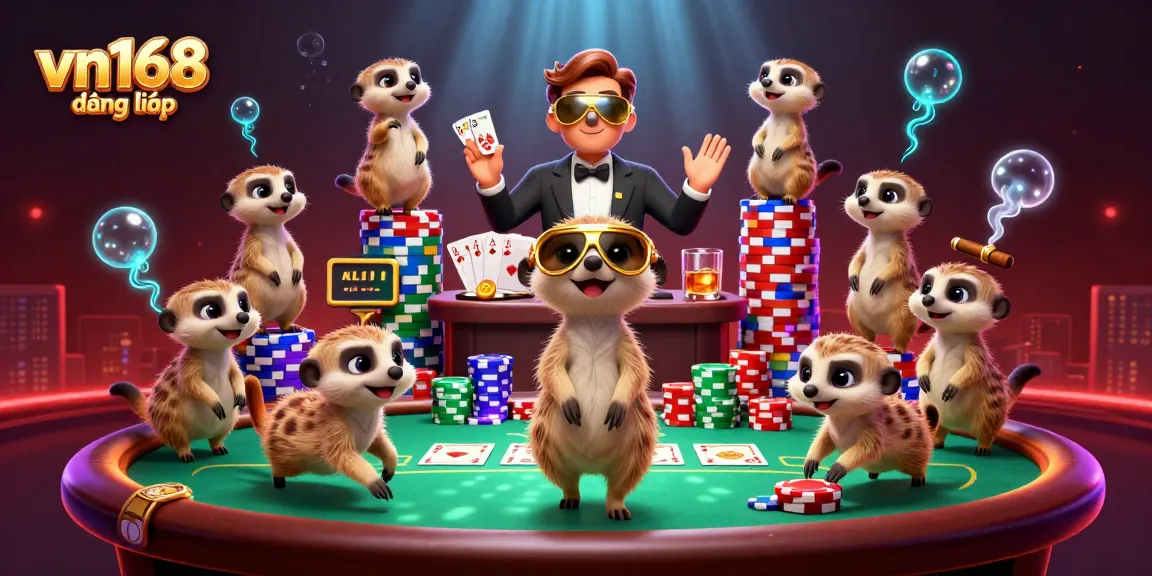 Venture into the thrill of vn168 đăng nhập where meerkats manage a busy casino with colorful poker chips and a lively atmosphere.