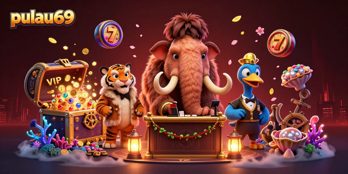 Engage with pulau69 through a vibrant 3D illustration of a unique casino scene.