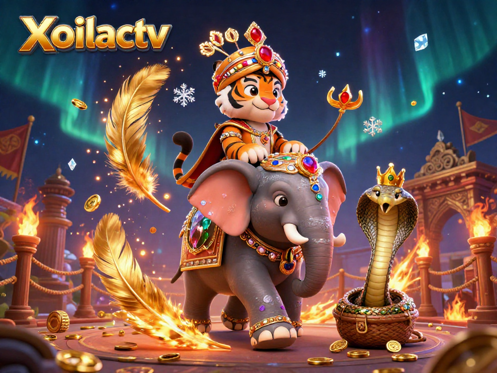 Xoilactv immersive casino illustration featuring an ornate elephant and maharaja, symbolizing grandeur in gaming.