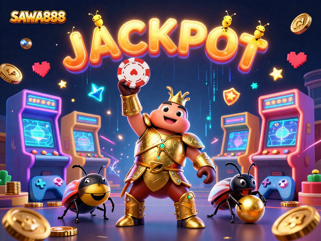 SAWA888 champions win with dynamic slot-themed victory in a vibrant gaming scene.