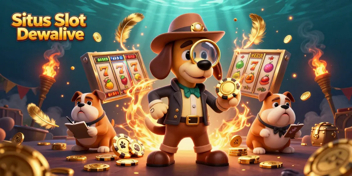 Situs Slot Gacor Dewalive showcases a detective theme in a vibrant 3D scene with slot elements and treasure clues.