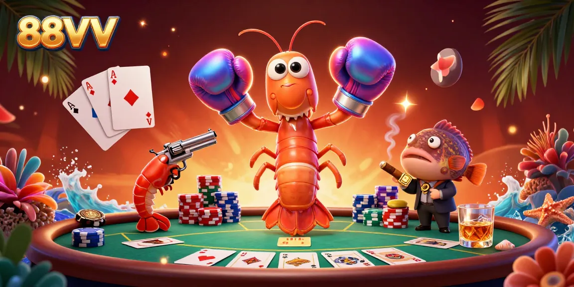 Engage with the gambling excitement of 88VV, featuring vibrant characters at a poker table.