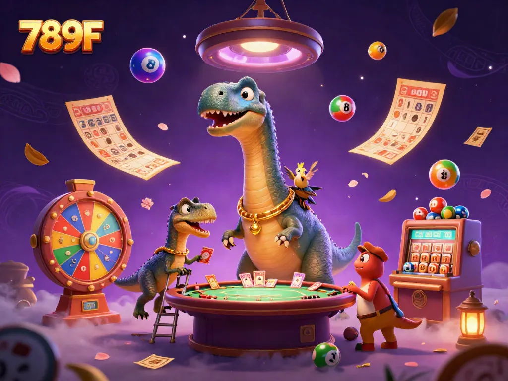 Engage with 789F's vibrant casino scene featuring playful characters, colorful elements, and a dynamic atmosphere.