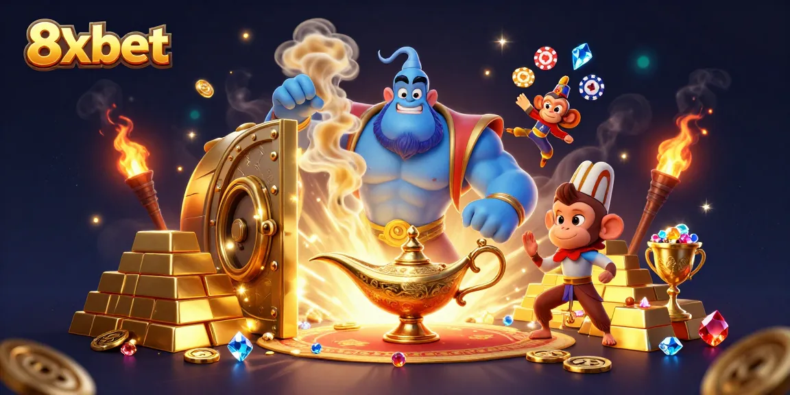 Engage with 8xbet's vibrant casino world featuring magical characters and treasures.