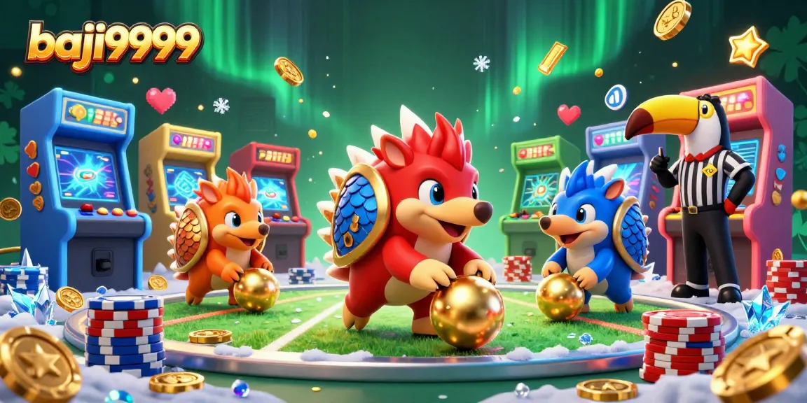 Witness the vibrant baji9999 casino showdown with pangolins, chips, and arcade elements!