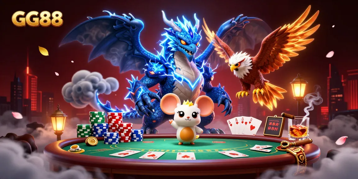 Experience thrilling action with GG88 at a vibrant casino featuring poker tables and dynamic characters.