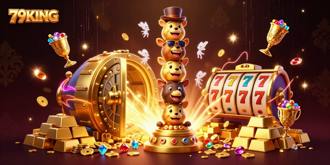 Spin to win with 79KING at an immersive casino featuring a golden totem and treasures.