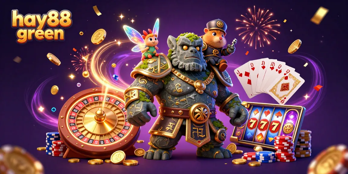 Engage with exhilarating slots action at hay88 green with vibrant characters and flying game elements.