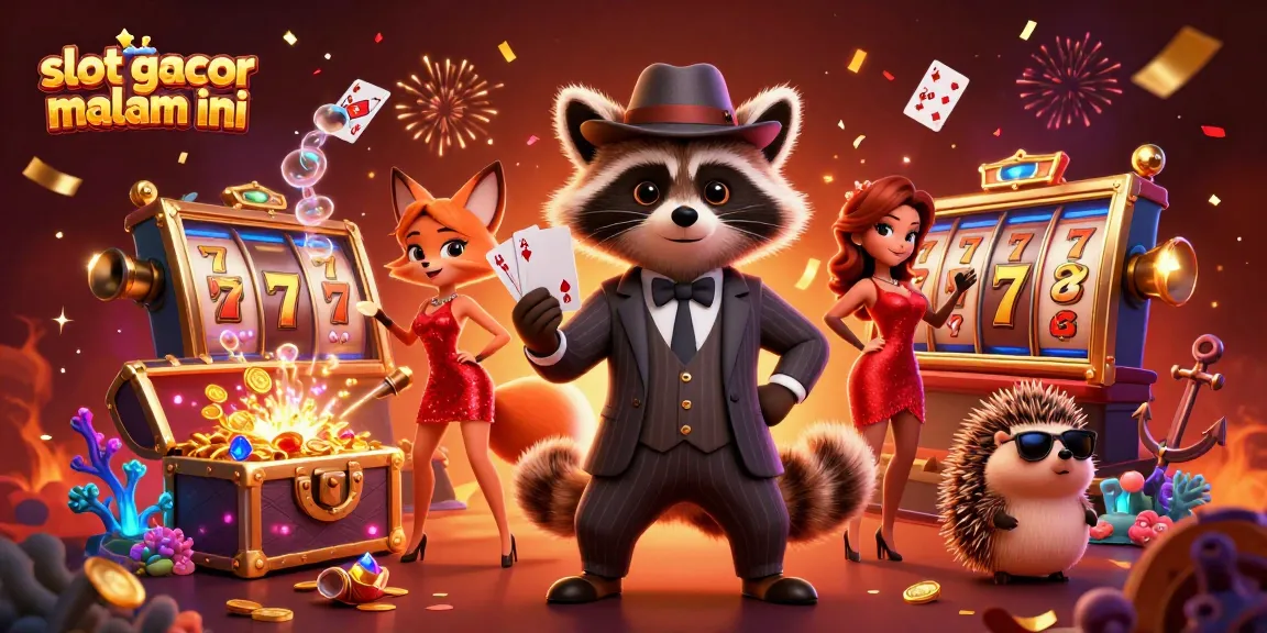 Mengenali slot gacor malam ini melalui ilustrasi digital 3D dengan karakter kartun dan elemen kasino yang menawan.