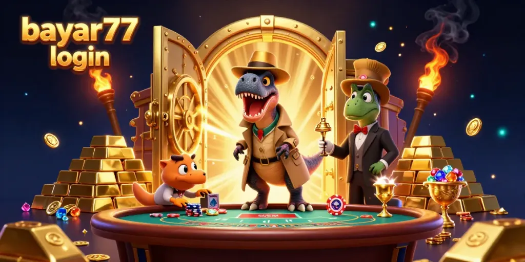 Experience the thrill of gaming with bayar77 login featuring dynamic casino characters and gold treasure.