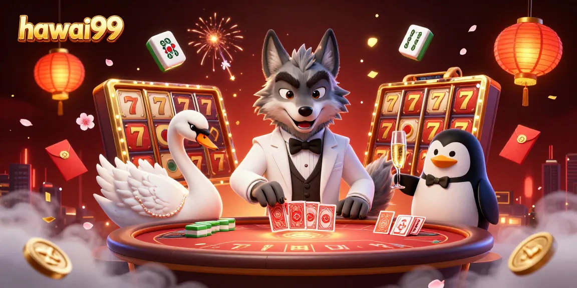 Engage with hawai99's thrilling baccarat scene featuring whimsical casino characters.