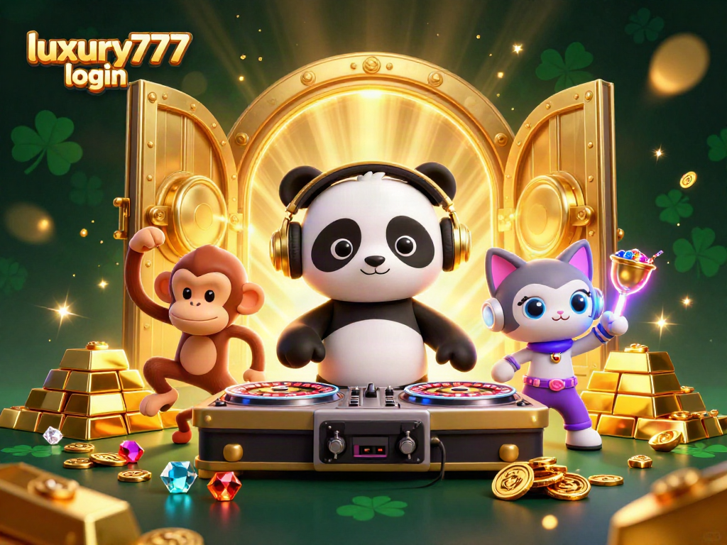 Masuk ke luxury777 login sambil merayakan permainan kasino dengan DJ panda dan karakter lucu di pesta yang meriah.