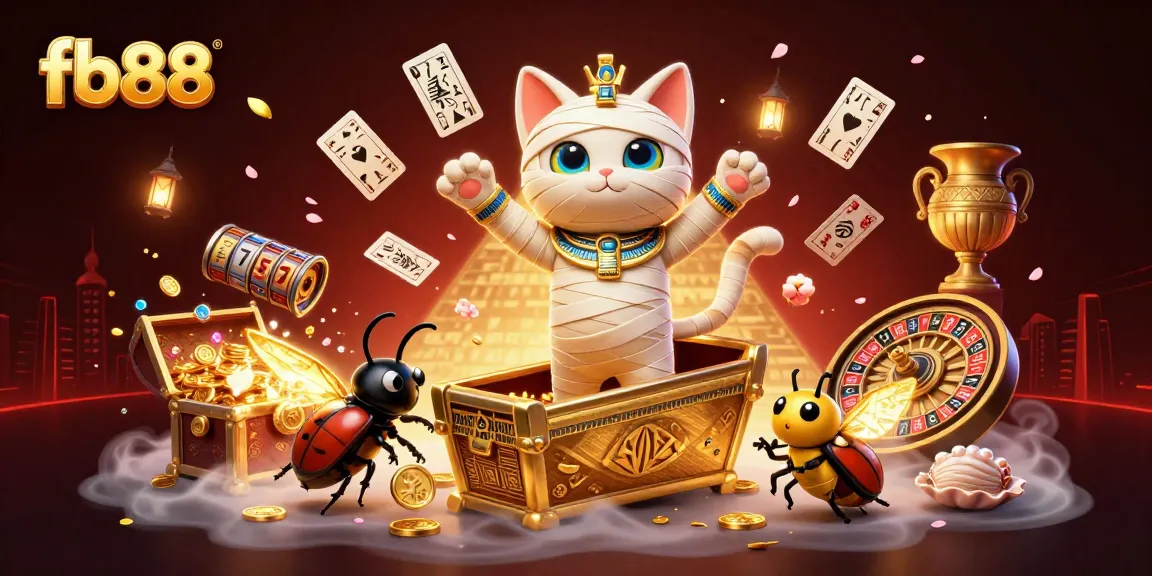 Experience thrilling gaming at fb88 with an exciting Egyptian-themed casino scene bursting with vibrant characters and rich details.