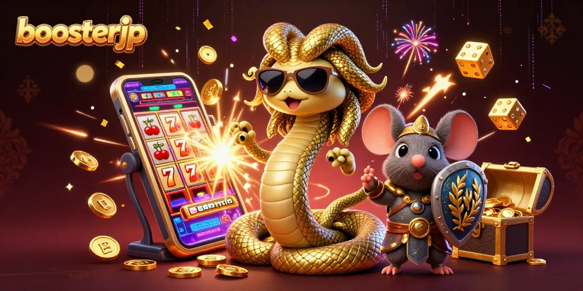 Engage in thrilling adventures at boosterjp with vivid casino illustrations highlighting slot machines and dynamic gameplay.