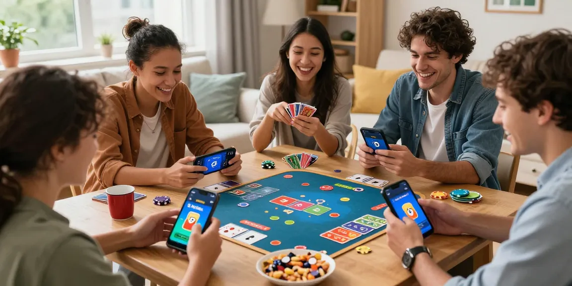 3Patti Blue app gameplay experience with lively friends enjoying card games in a cozy living room, showcasing https://3patiblueapp.com.pk/ vibrant graphics and cheerful atmosphere.