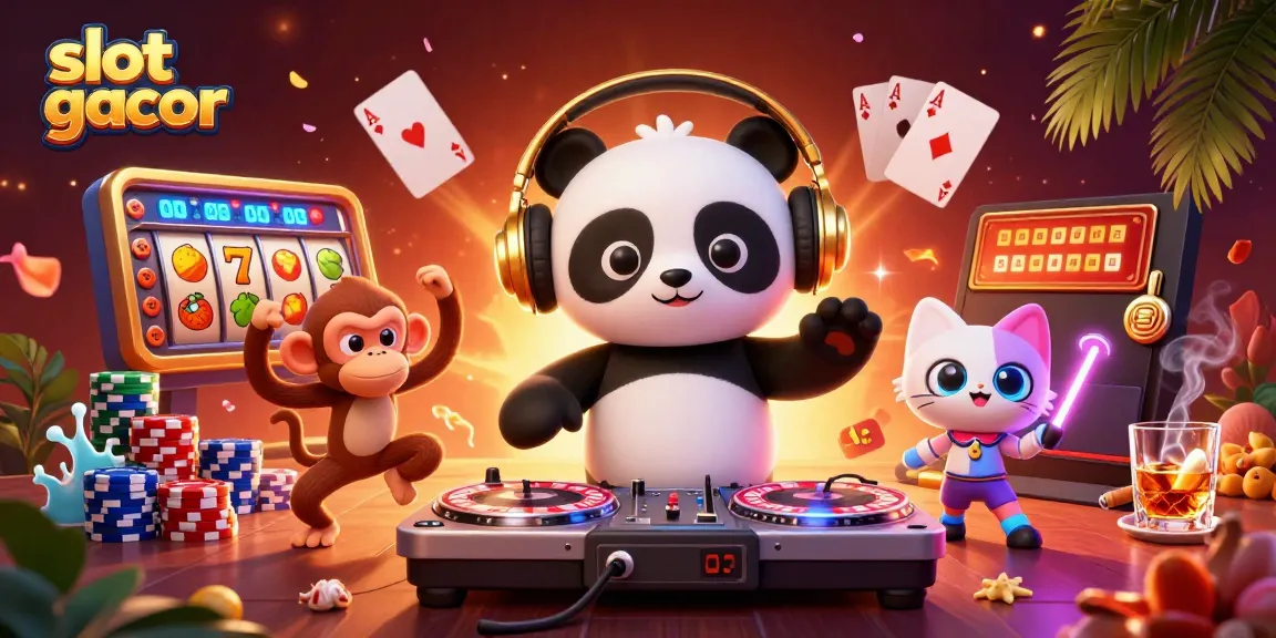 Engage with slot gacor excitement in a vibrant 3D casino scene featuring adorable characters.