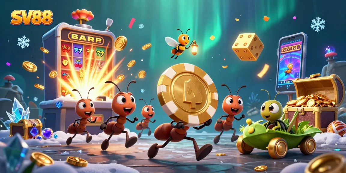 Engage with SV88 by experiencing a heist-themed casino adventure with ants and vibrant gaming elements.