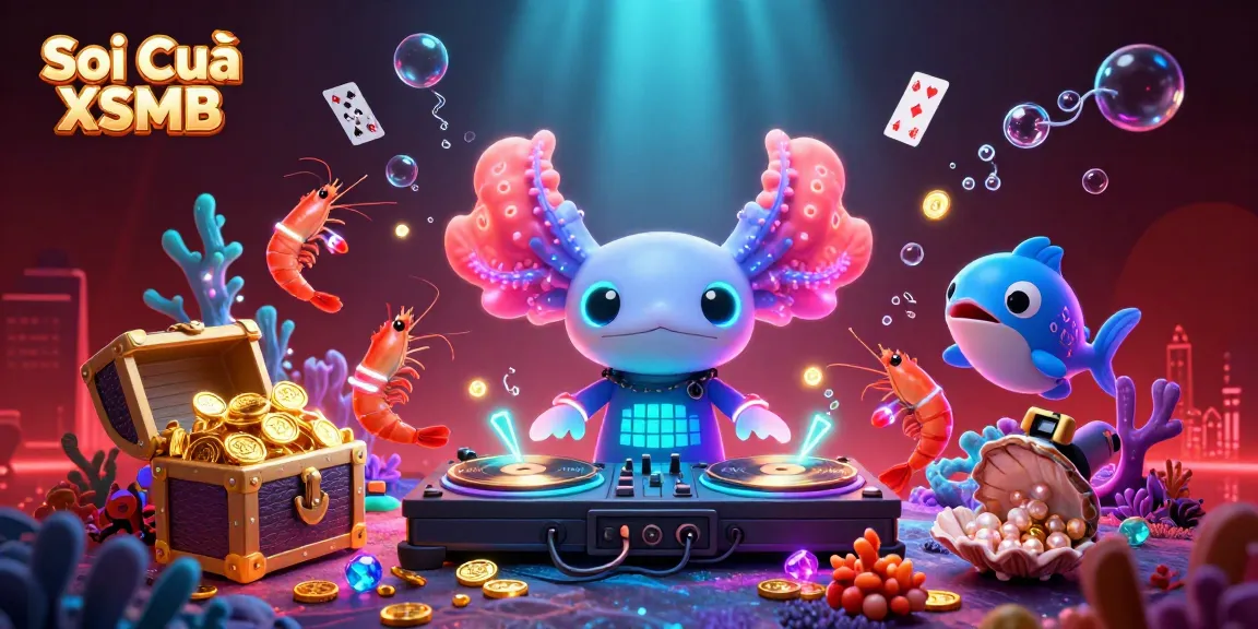 Soi Cầu XSMB showcases an exciting underwater DJ party, combining vibrant characters and colorful casino elements.