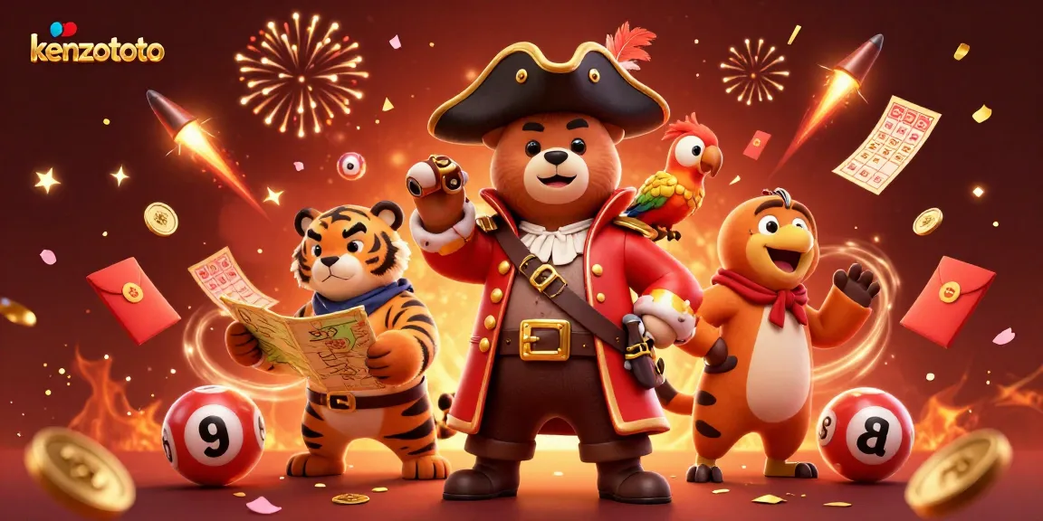Play lottery and win big with kenzototo in a vibrant celebration scene featuring exciting game elements.