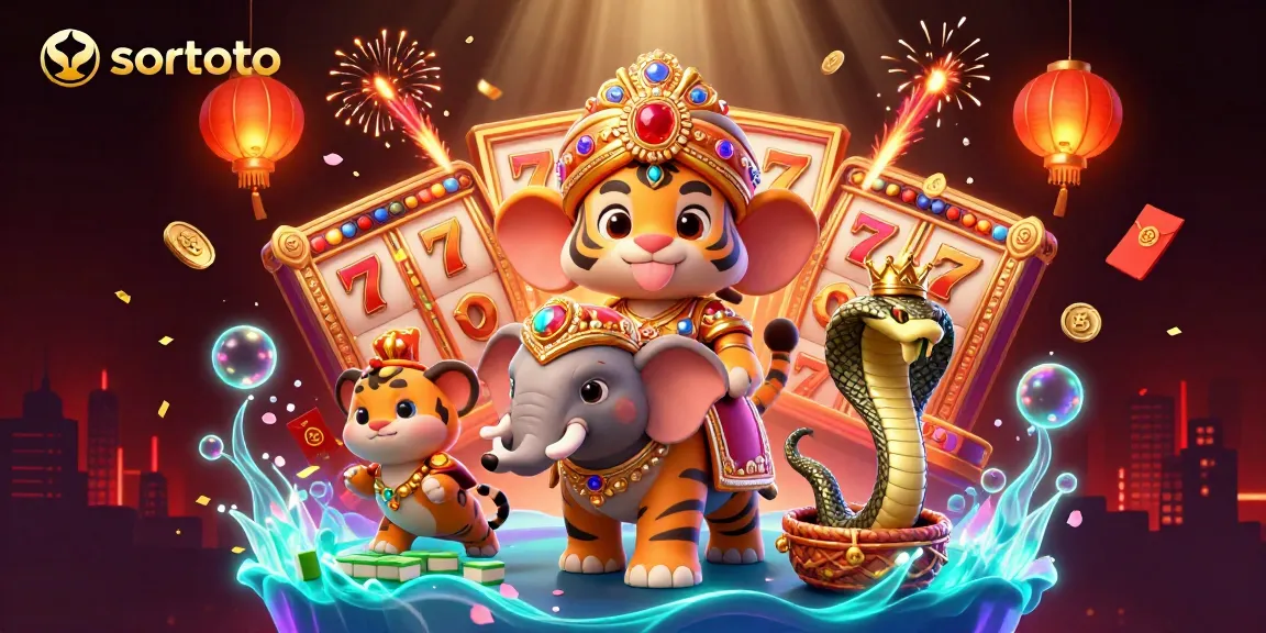 Engage with sortoto's epic casino adventure featuring a maharaja tiger, jewel-encrusted elephant, and vibrant gaming elements.