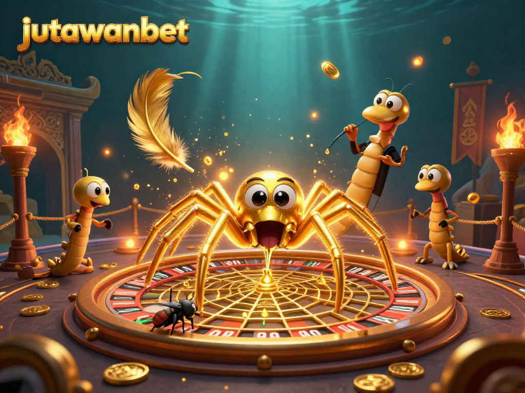 Engage with jutawanbet’s thrilling online slot experience featuring a roulette wheel web.