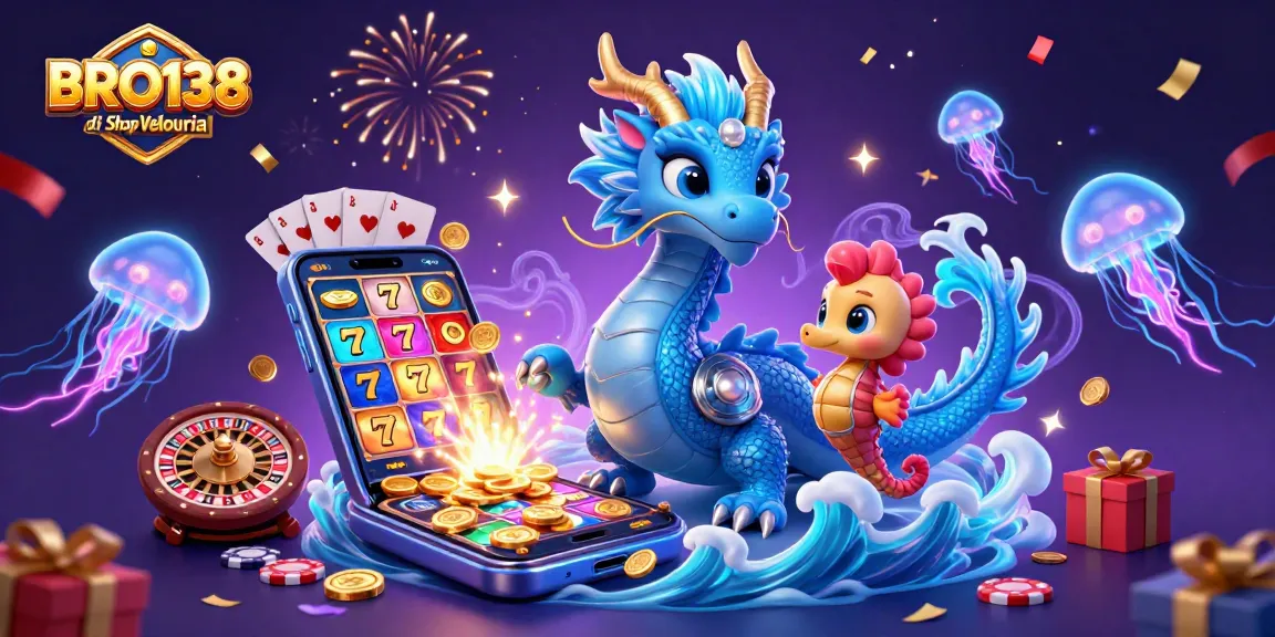 BRO138 di Shop Velouria showcases an engaging slot experience with a mesmerizing azure water dragon.