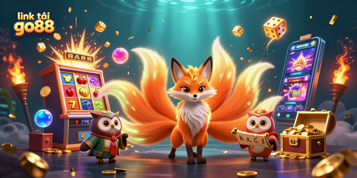 Spin to win with link tải go88, featuring a colorful slot machine and enchanting spirit characters.