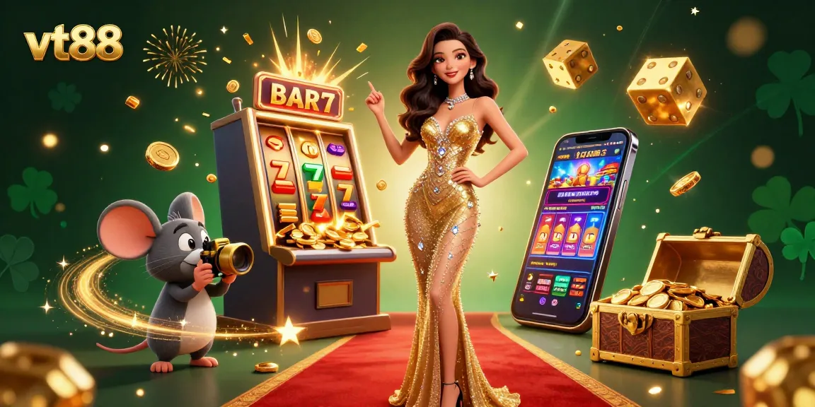 Experience the excitement of vt88 with a captivating 3D casino scene bursting with jackpots and fun!