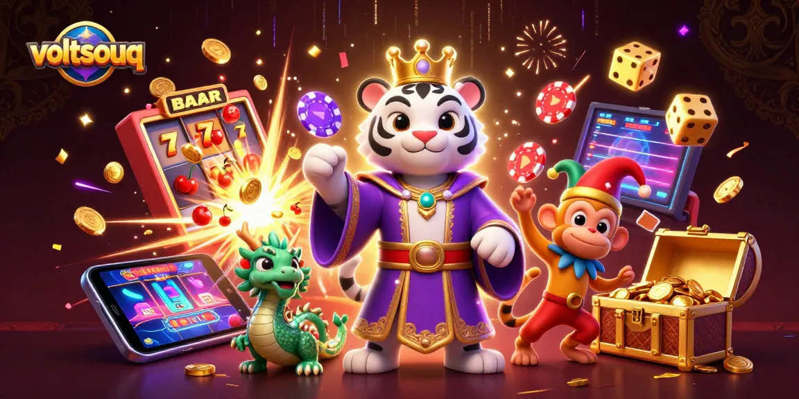 Experience electrifying gameplay at voltsouq with vibrant casino elements and dynamic characters.
