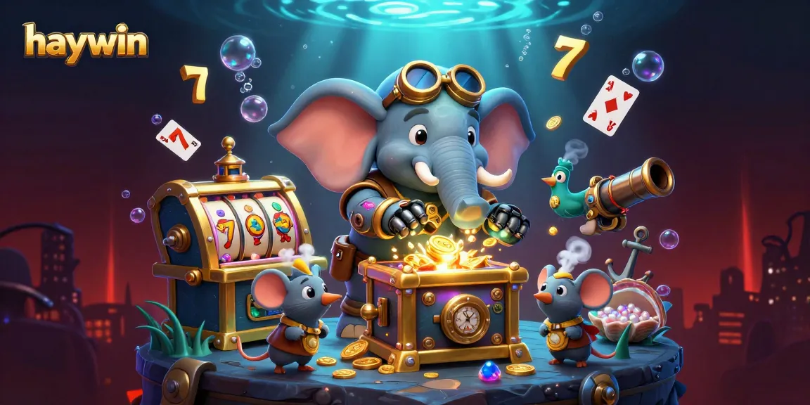 Haywin gamers enjoying a vibrant online slot experience with 3D characters and dazzling treasures