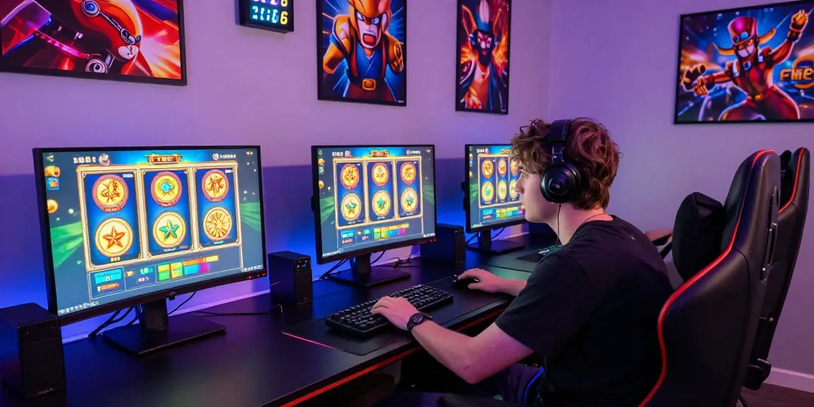 Pengalaman bermain slot di https://honda555.net/ dengan gamer fokus pada layar warna-warni dan suasana ceria.