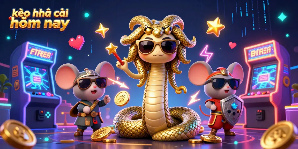 Experience the excitement of kèo nhà cái hôm nay with Medusa and a warrior mouse amidst vibrant gaming elements.