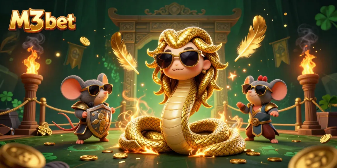 Bet with M3 bet in a vibrant 3D casino scene highlighting Medusa and a warrior mouse.