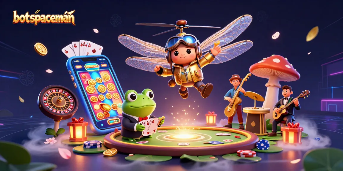 Engage in exciting gameplay with bot spaceman and vibrant slot machines in this captivating illustration.