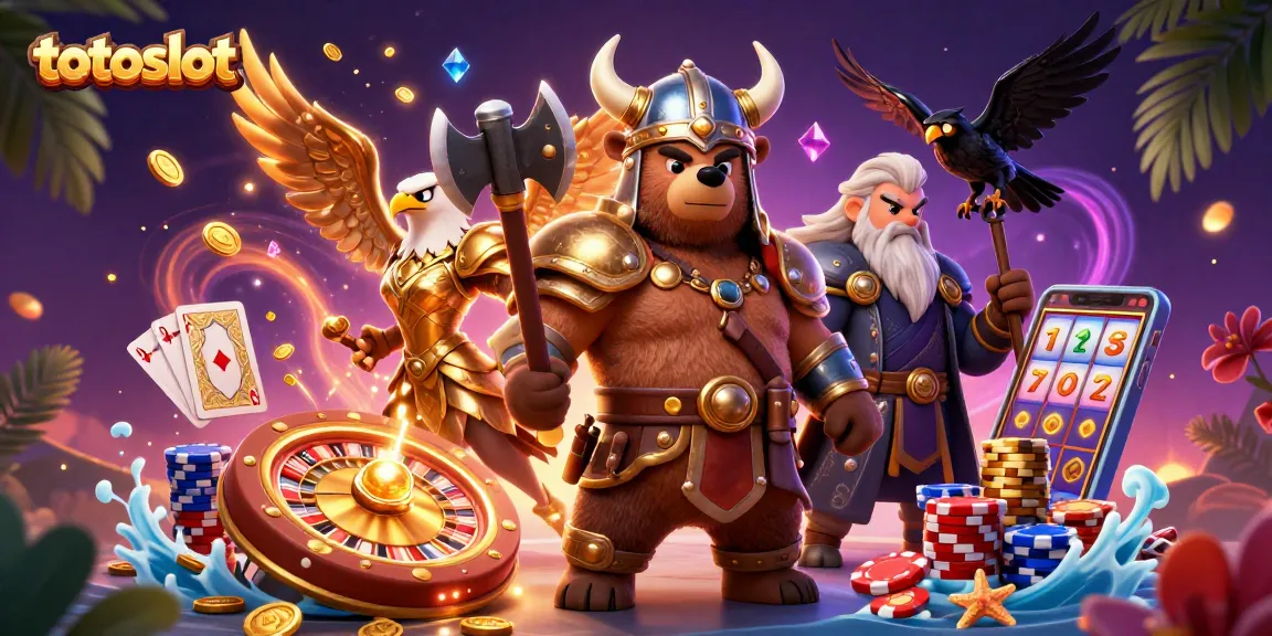 Experience the excitement of totoslot with Viking and Valkyrie in a vibrant casino scene.