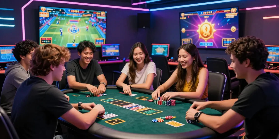 Friends enjoying game bài đổi thưởng in a vibrant online gaming setup