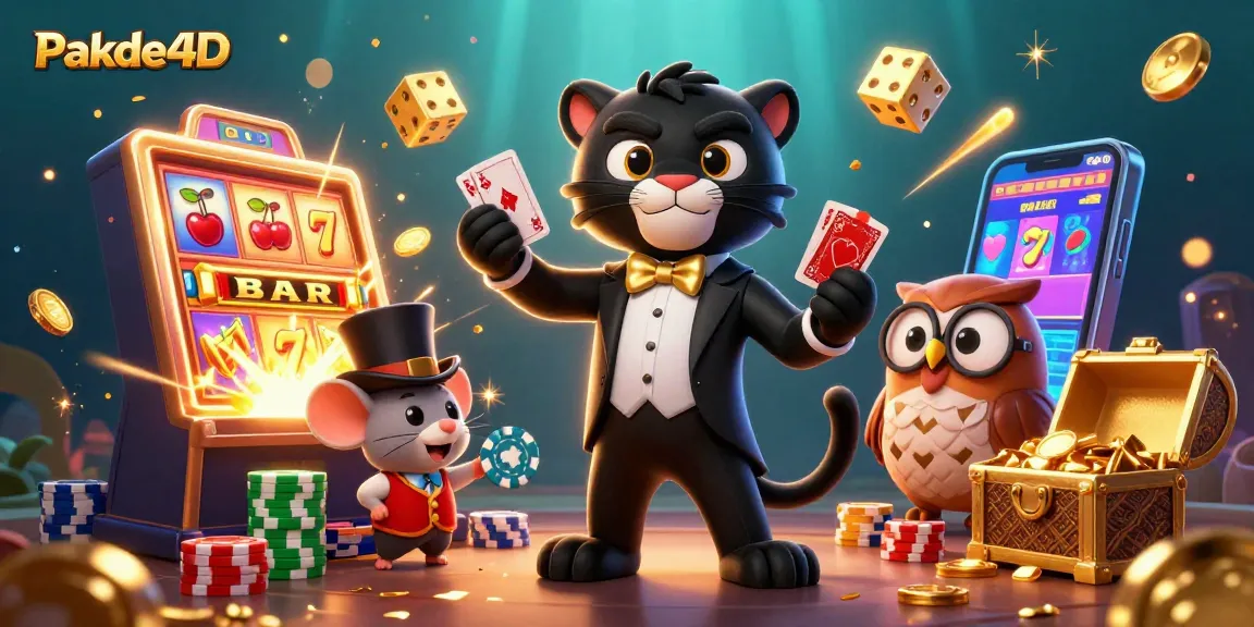 Win big with Pakde4D as the panther deals cards surrounded by vibrant casino elements.