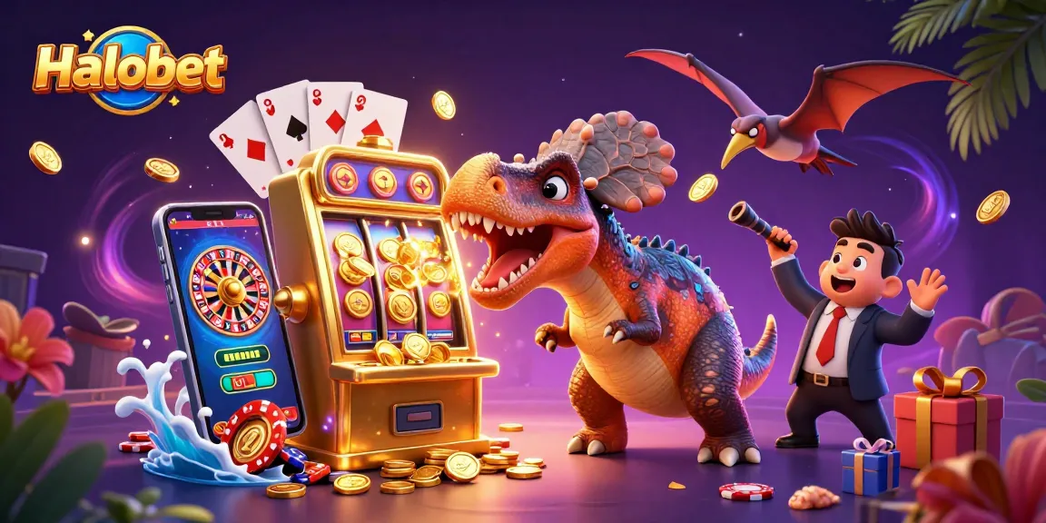 Halobet attracts players with vibrant slots action showcasing jackpot payouts and flying coins.