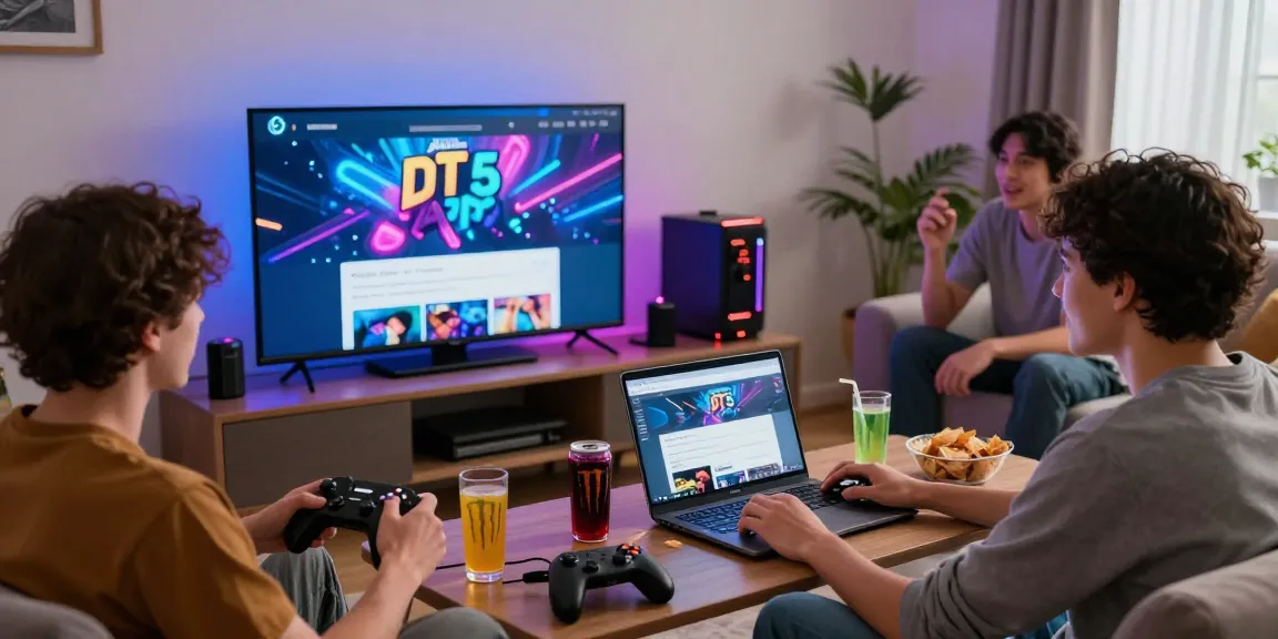 Exciting gaming scene with young adult playing Alano Dt 5 APK and exploring the official site.